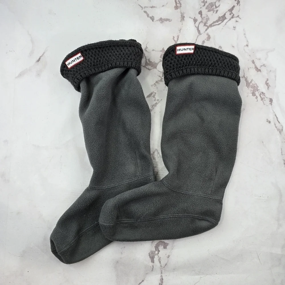 Hunter Socks Liner Boot Gray Fleece Knit Winter Insulated Sweater Cuffed Slipper